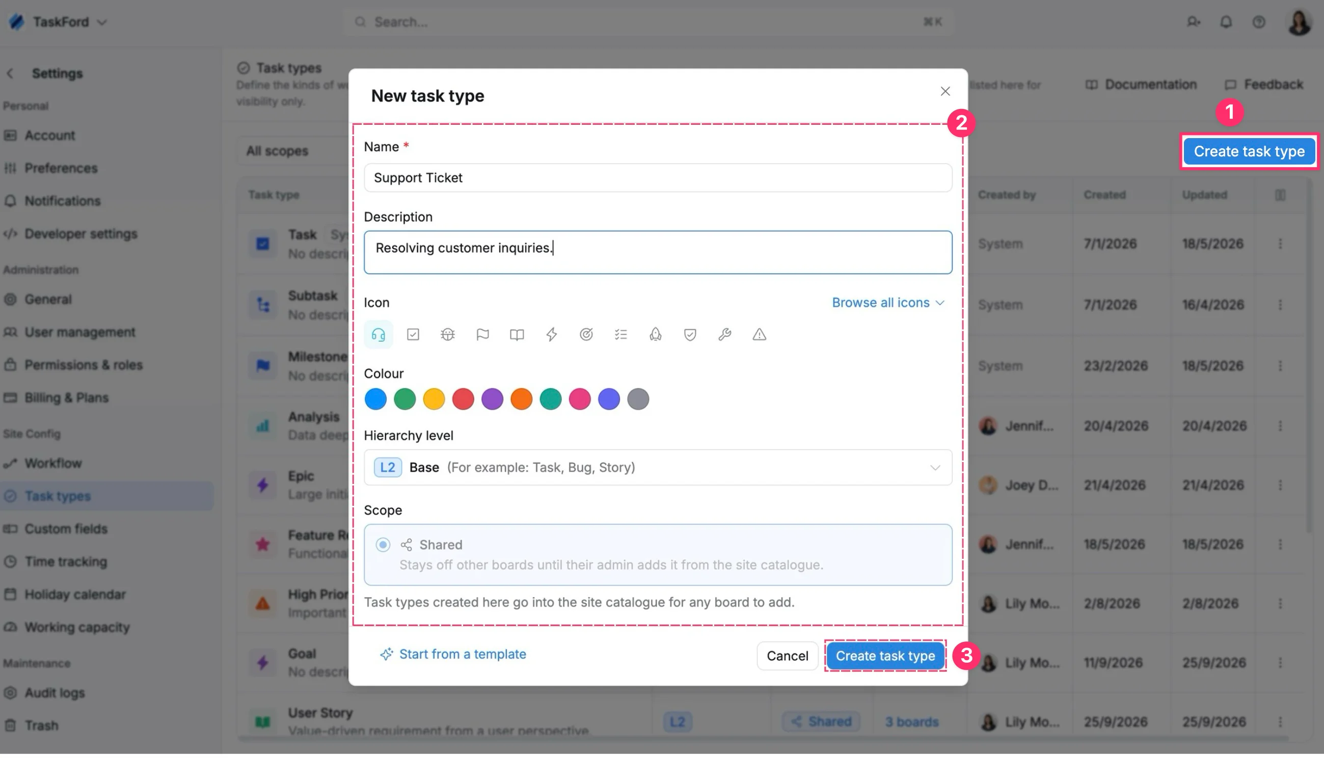 Create a task type