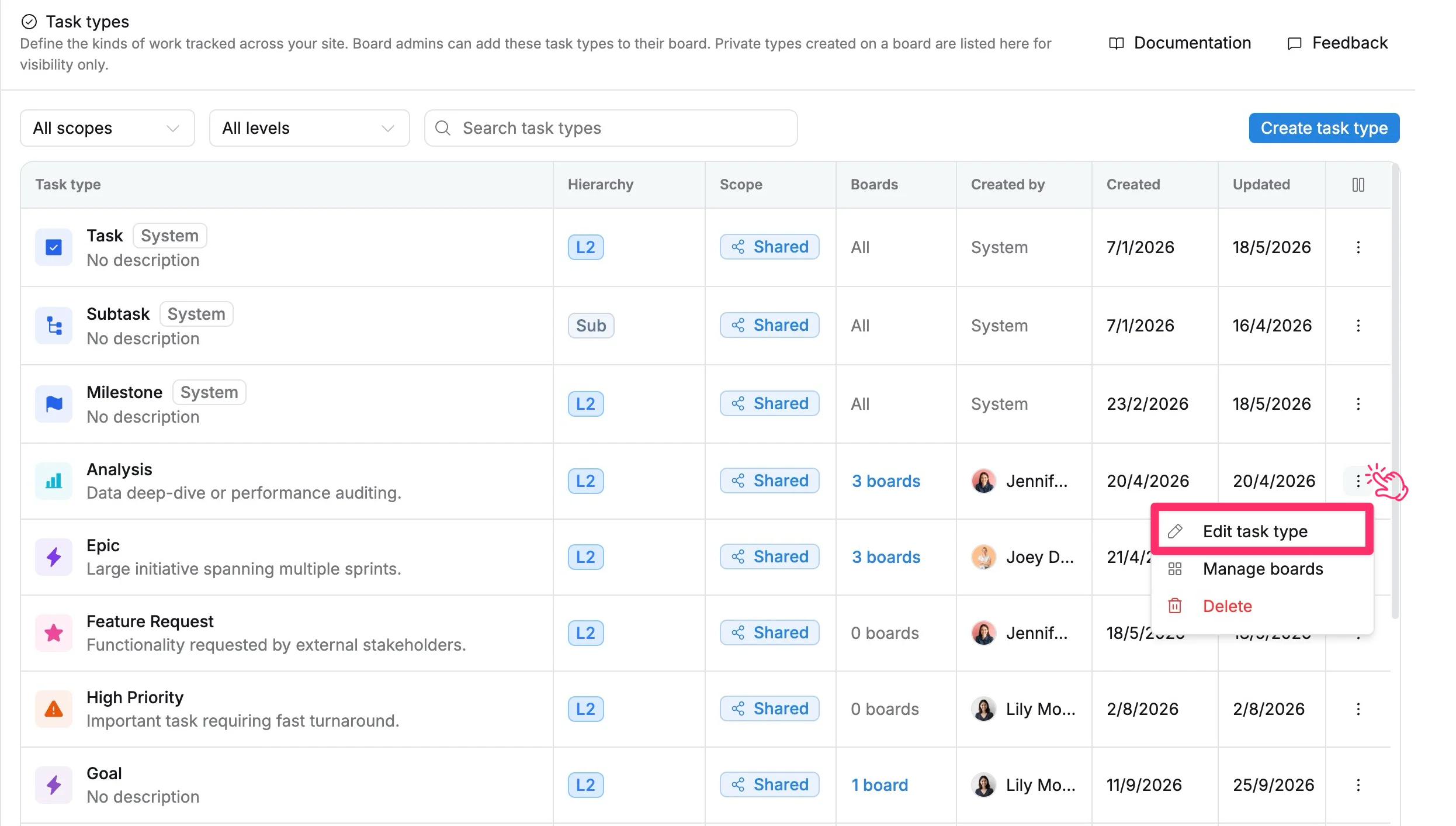 Edit a task type Edit a task type