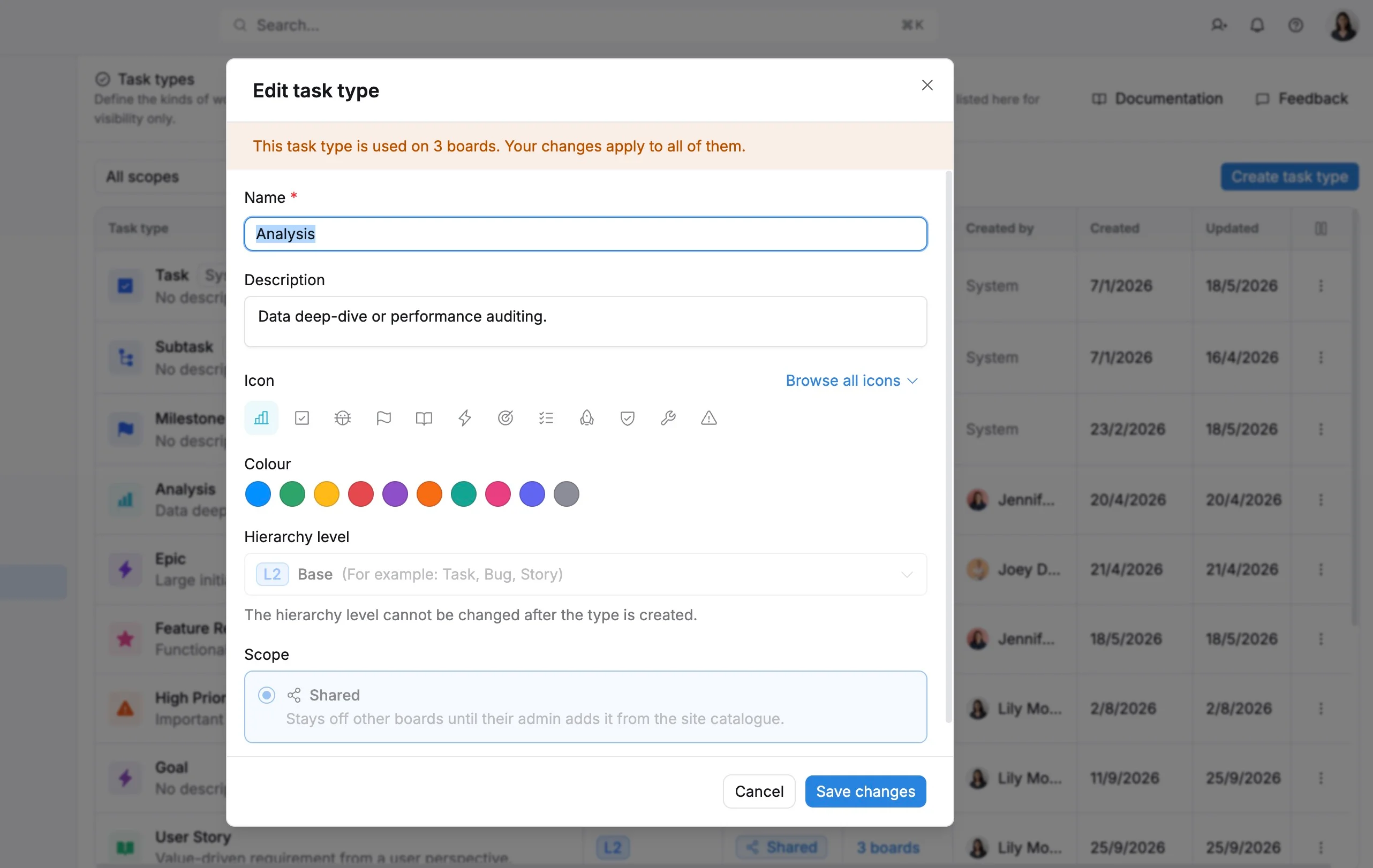 Edit task type details Edit task type details