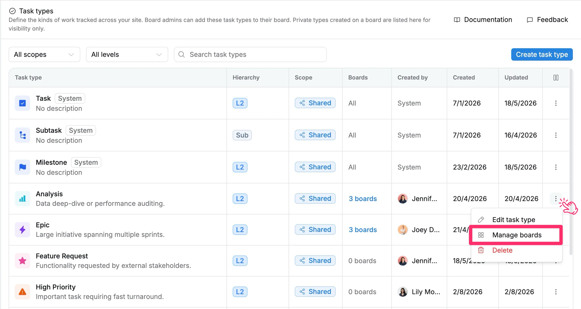 Manage boards Manage boards