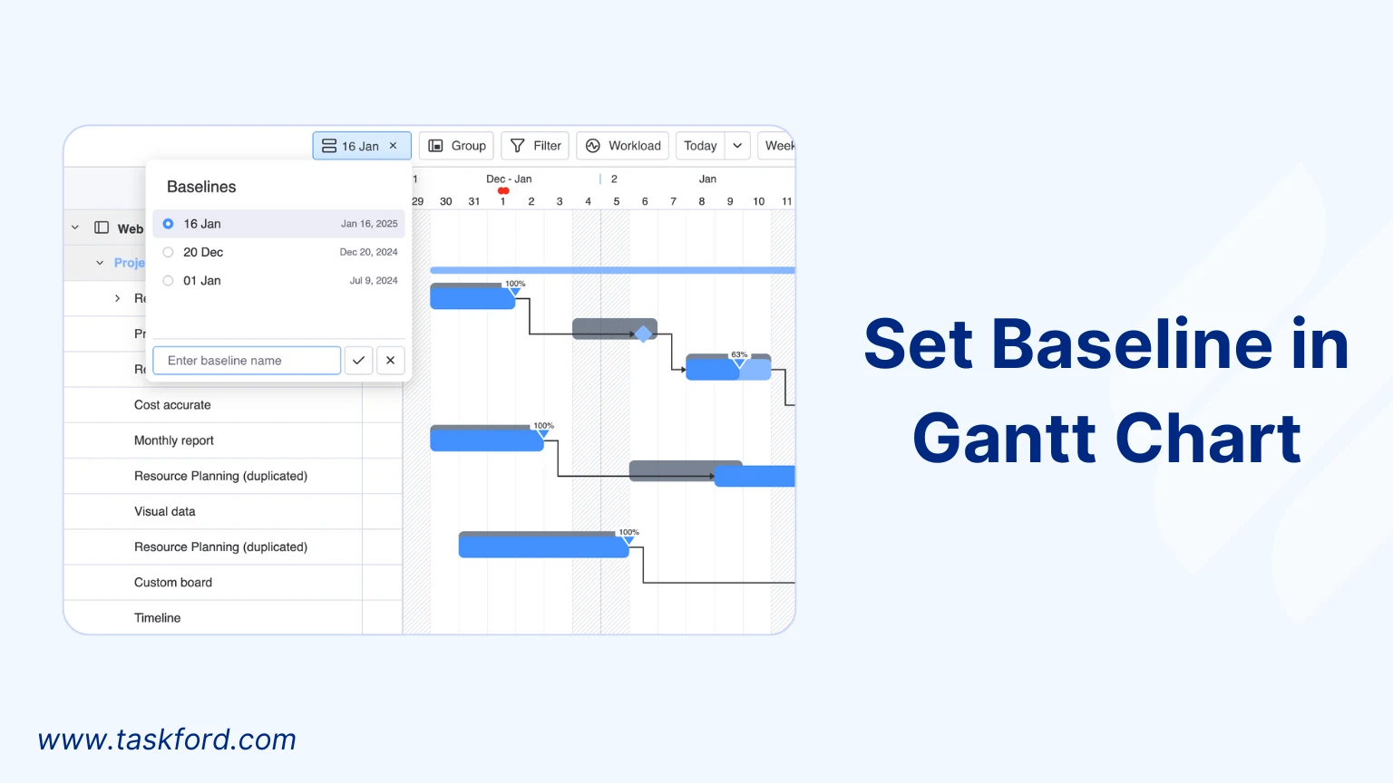 Set the Project Baseline in the Gantt Chart