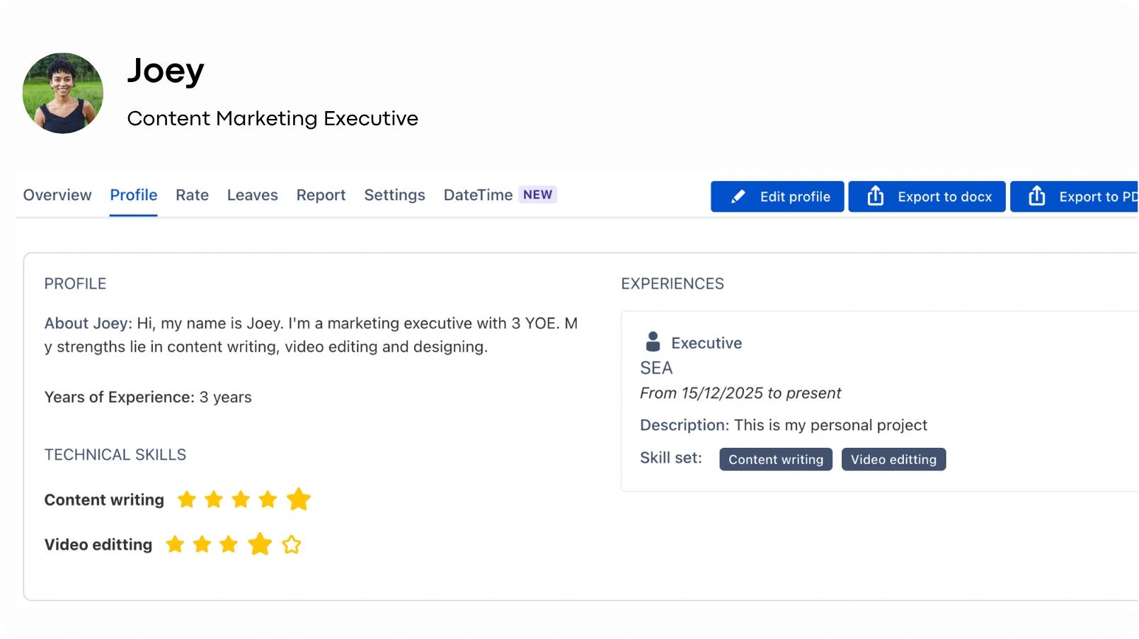 Employee skill profiles