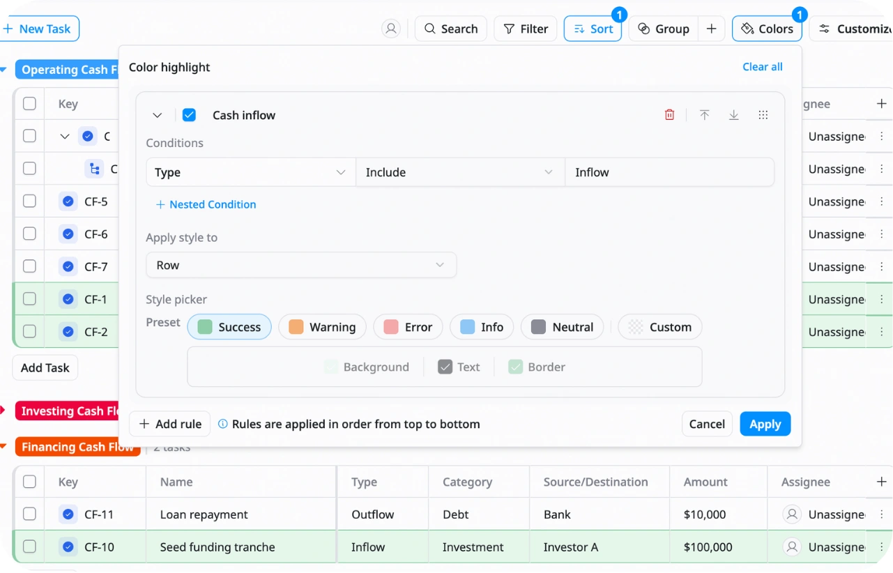 Cash inflow tracker