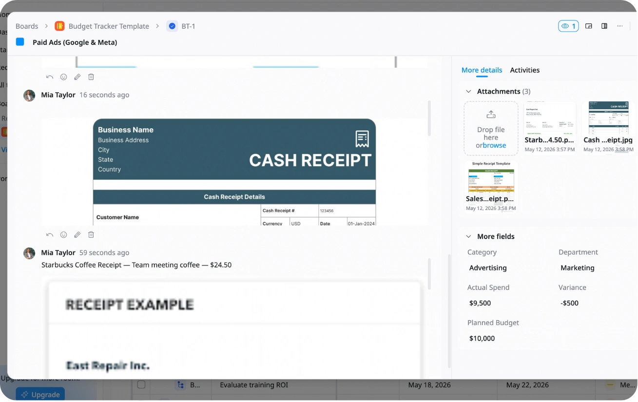 Receipt & notes tracking
