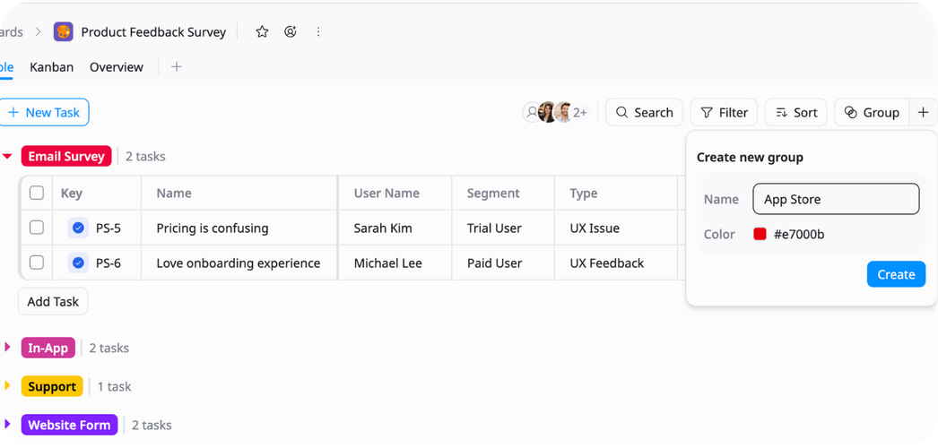Group feedback by source